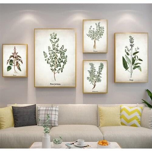 Herbs Botanical Kitchen Wall Art Picture Decor Herb Canvas Art Painting Vintage Herbal Illustrations Posters and Prints Culinary