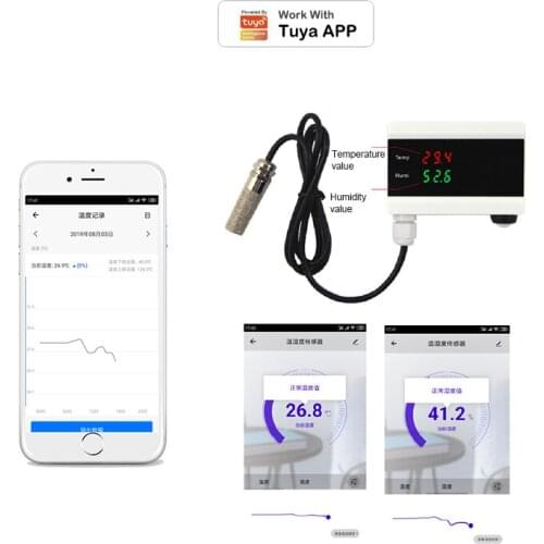 Tuya Wifi Smart Temperature & Humidity Alarm Sensor Thermometer Hygrometer Detector With Digital Display APP Alert Home Supplies