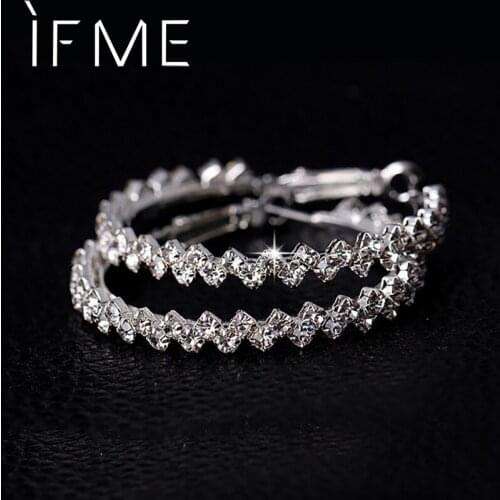 IF ME Fashion Charm Full Crystal Hoop Earrings For Women Silver Color Geometric Round Circle Rhinestone Big Earring Jewelry 2018