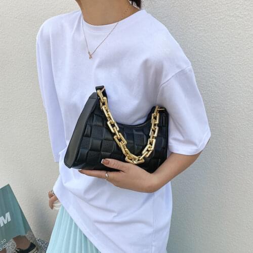 Shoulder Underarm Bags Vintage PU Leather Solid Color Casual For Women Fashion Thick Chain Ladies Simple Small Shoulder Handbags