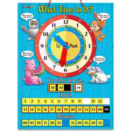 ZazzyKid Tell Time Teaching Clock for Kids: 42 x 32cm Board with Magnetic Game Numbers