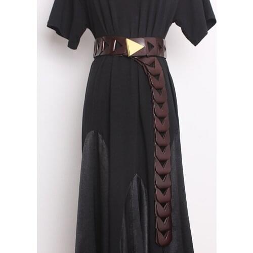 Womens runway fashion hollow out genuine leather Cummerbunds female Dress Corsets Waistband Belts decoration wide belt R1649