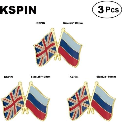 United Kingdom & Russia Friendship Flag Lapel Pin Flag badge Brooch Pins Badges 3Pcs a Lot