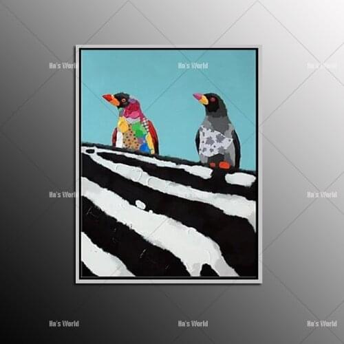 100% Handmade Wall Art Deor Hang Picture Hand Painted Modern Abstract Animal Colourful Toco Toucan Birds Oil Painting on Canvas