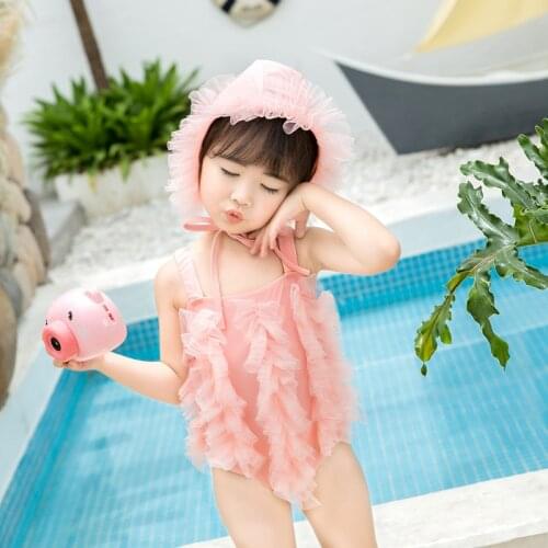 2PCS Set Fashion Toddler Baby Princess Girls Swimwear Bikini Swimsuit Cap One-piece Lovely Fairy Baby Kids Swimming Beach Suit