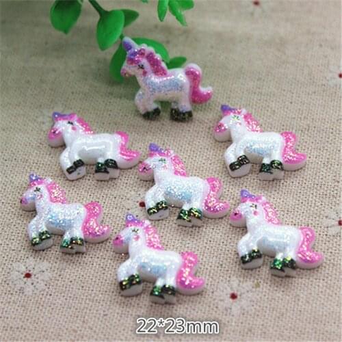 20pcs Cute Glitter Resin Unicorn Cartoon Miniature Art Supply Decoration Charm Craft,22*23mm