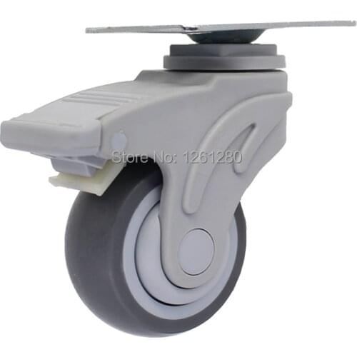 3-inch flat plastic super synthetic rubber TPR medical bed caster with brake Ball Bearing wheel