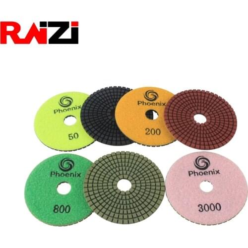 Raizi 4 inch Premium 7 Step Wet Diamond Sanding Pad set for Granite CounterTop