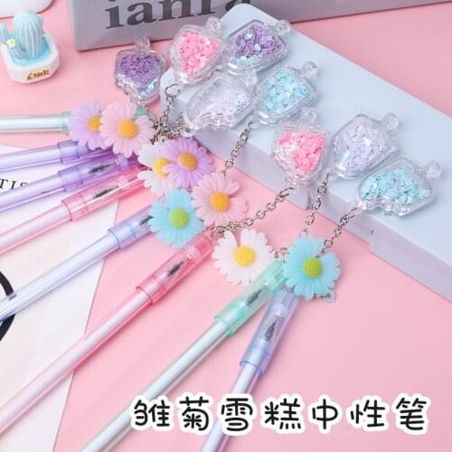 4pcs/set 0.38mm Cute Kawaii daisy Gel Pen Signature Pens For Office School Writing Supplies Stationery Fresh and simple Gift