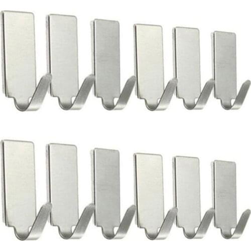 6/8/12PC Home Wall Strong Self Adhesive Stainless Hooks Kitchen Punch-free Wall Hanging Door Storage Hook Bathroom Towel Hooks