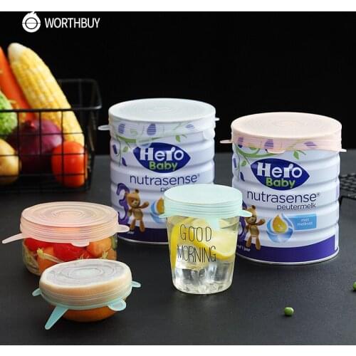 6 Pcs/Set Food Silicone Cover Cap Universal Silicone Lids For Cookware Bowl Reusable Stretch Lids Kitchen Accessories