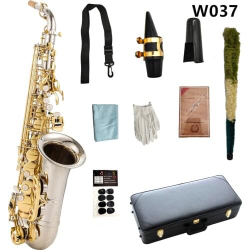 Alto Eb Tone Saxophone A-W037 Silver Plated Gold Key Sax Professional Musical Instrument With Case Mouthpiece Free Shipping