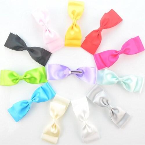 DHL free shipping , 500 PCS/lot , 18 Colors Double layer satin bow hair clip, Double Layered Bows on Partially lined hair Clip