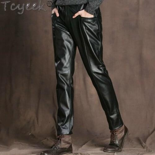 Quality High Genuine Leather Pants Men Cowhide Mens Pants Casual Trousers Plus Size Autumn Winter Pantalon Cuir LW