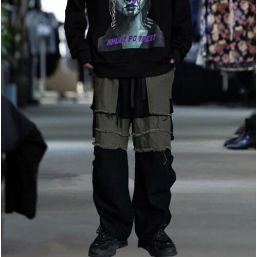 Black mens pants harem pant men Hip hop fringe ruffles trousers personality pantalones hombre cargo pantalon homme summer autumn