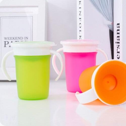 360 Degrees Can Be Rotated Baby Learning Drinking Cup with Double Handle Flip Lid Leakproof Magic Cup Infants Water Cups Bottle