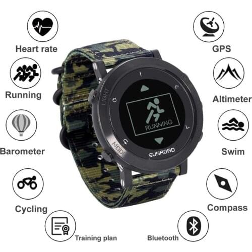 SUNROAD Digital Sports Men Watch Altimeter Barometer Heart RATE Compass Reloj Hombre Military Swiming GPS Wristwatches