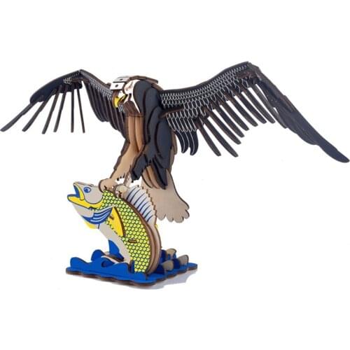 DIY 3D Wooden Puzzle Animal Eagle and Fish Woodcraft Assembly Kits Education Toys for Adults Boys with 84 Pcs