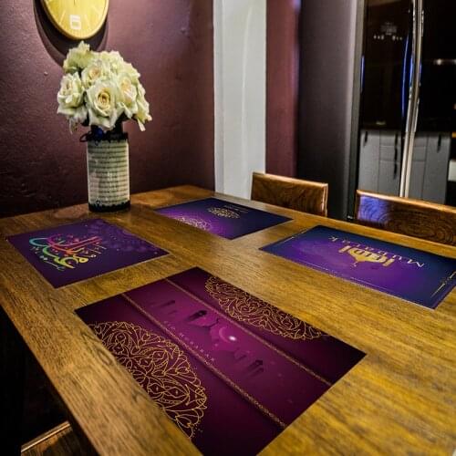 Eco-Friendly Waterproof Cotton Linen Table Placemat Pretty Muslim Ramadan Coaster Cup Mat Non-slip Kitchen Accessories Pad