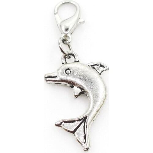 Hot Selling 20pcs/lot Dolphin Dangle Charms Lobster Clasp DIY Bracelet Necklace Pendants Jewelry Hanging Charms
