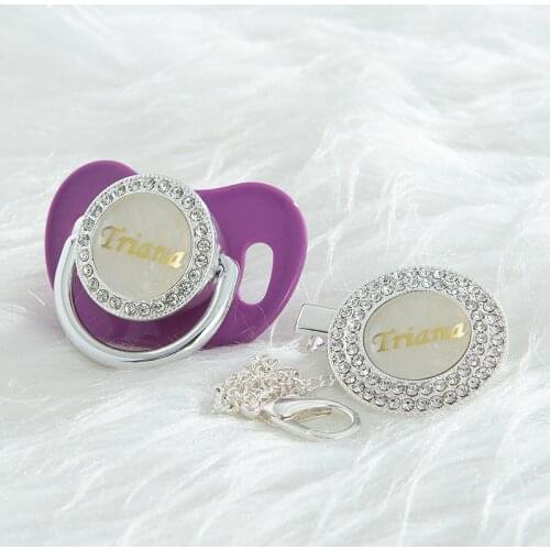 MIYOCAR custom gold pearl deep purple bling pacifier and pacifier clip BPA free dummy bling unique gift baby shower PS-1-2