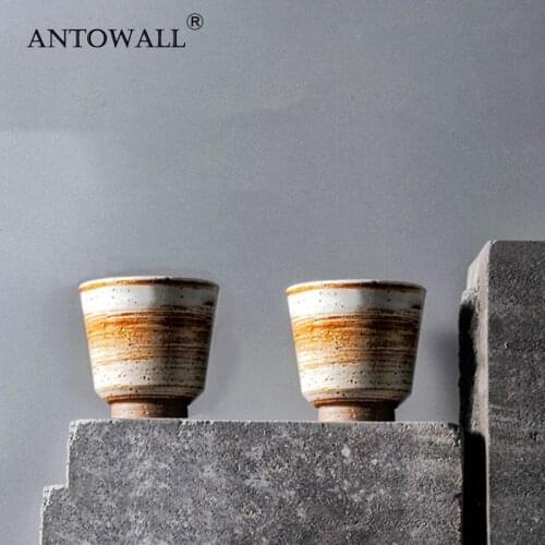 ANTOWALL Own Designed Teacup Ceramic Handmade Water Cup Drinkware Japanese Retro Drinking Teacups