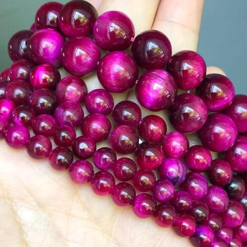Natural Stone Fuchsia Tiger Eye Beads Round Loose Spacer Beads For Jewelry Making DIY Bracelet Necklace 15"Inches 4/6/8/10/12mm