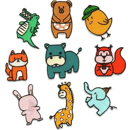 Cute Animals Patch Applique Crocodile Elephant Iron on Clothing Patches Embroidered Giraffe Dog Backpack Stickers Accessories