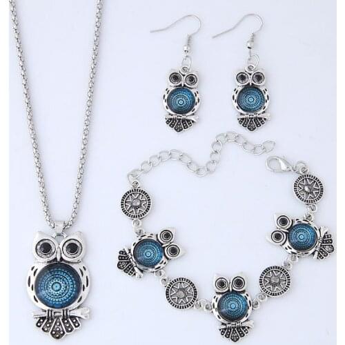 Fashion Metal Retro Owl Personality Necklace, Bracelet, Earrings, Chain Sets, Ornaments, Palm Sets