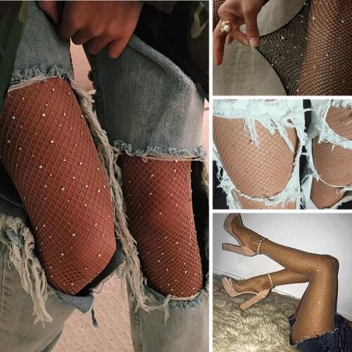 Fashion Womens Crystal Rhinestone Fishnet Elastic Stockings Fish Net Tights Pantyhose sexy Stockings