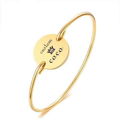 Fashion Chic Custom Bangle For Women Gold Color Engraved Letters Romantic Round Bracelet Lovers Gift Party Jewelry