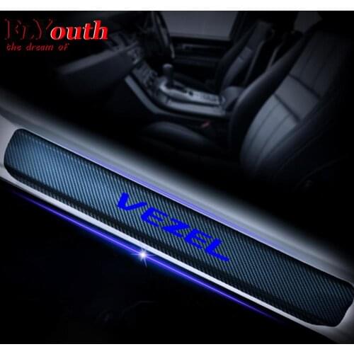 Car Door Sill Scuff Plate For Honda Vezel Reflective 4D Carbon Fiber Sticker Welcome Pedal Threshold Auto Accessories 4Pcs/set