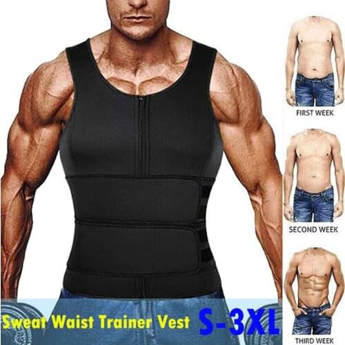 Men Neoprene Sauna Workout Waist Trainer Trimmer Vest for Weight Loss Sweat Belly Belt with Double Straps Workout Body Shaper