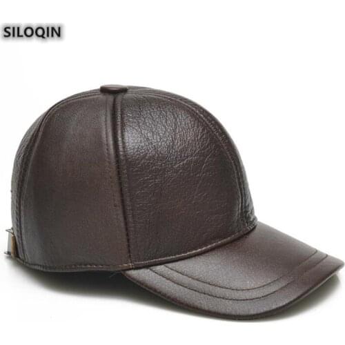 SILOQIN New Winter Thermal Earmuffs Baseball Cap For Mens Adjustable Size Genuine Leather Hat fashion Thick Warm Snapback Caps