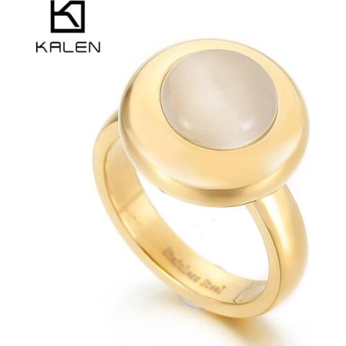 Kalen New Arrival Stone Ring Colorful White Pink Blue Stone Ring Stainless Steel Party Wedding Engagement Ring for Women