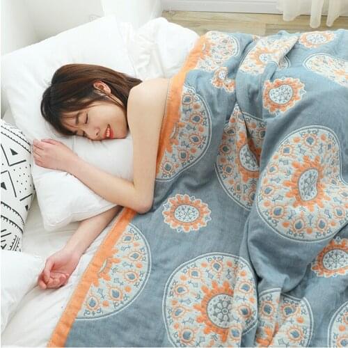 Quilt Cotton Gauze Towel Cool Quilt Summer Nap Children Students Comfortable Soft King Size Blanket Silk Sewing Super Soft Print
