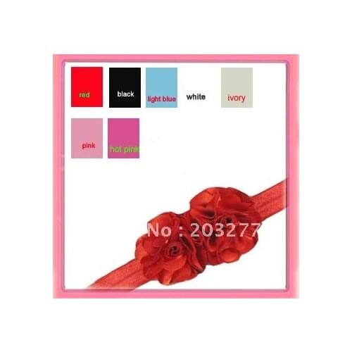 Wholesale - 3/4'' wide Shimmery Stretchy Baby Headbands with 2.5 satin mesh flower 7color could choose