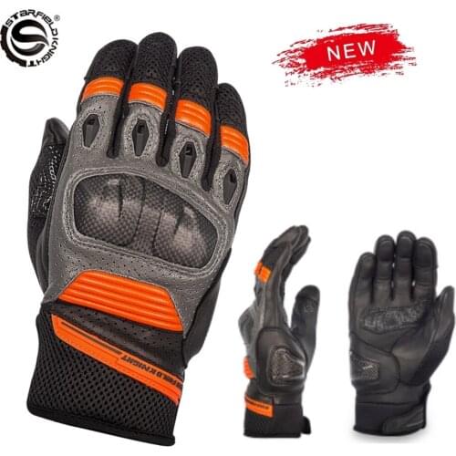 Top Carbon Fiber Leather Retro Motorcycle Gloves Red Breathable Summer MTB Gloves Perforated Accessories Motocross Gloves Men