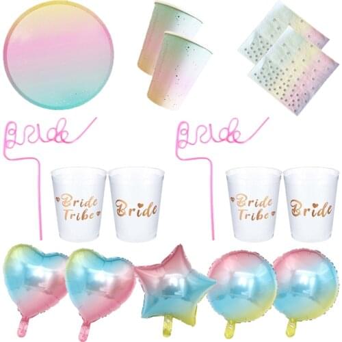 Rainbow Wedding Tableware Hen Night Party Supplies Wedding Party Tableware Balloons Tattoo Team Bride To Be Decoration