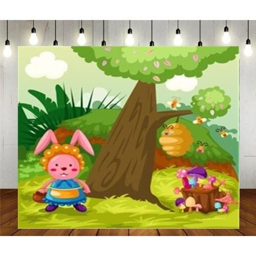 Photo Studio Props Photography Backdrop Landscape Cute Rabbit In The Jungle Vinyl Background Kids Birthday Party Decoration