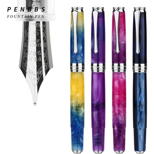 PENBBS 500 Press-type Piston Fountain Pen Resin Acrylic Colorful Art Celluloid High End Students Practice Calligraphy Gift Box