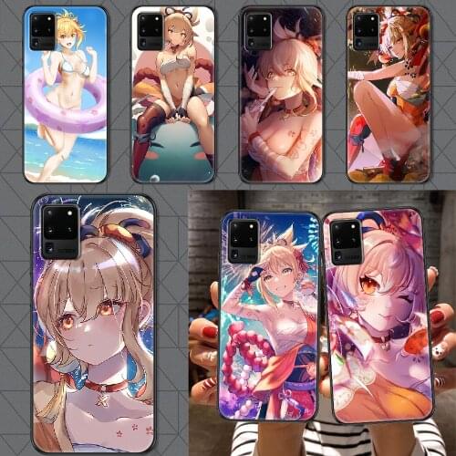 Genshin Impact Yoimiya Phone case For Samsung Galaxy Note 4 8 9 10 20 S8 S9 S10 S10E S20 Plus UITRA Ultra black silicone bumper