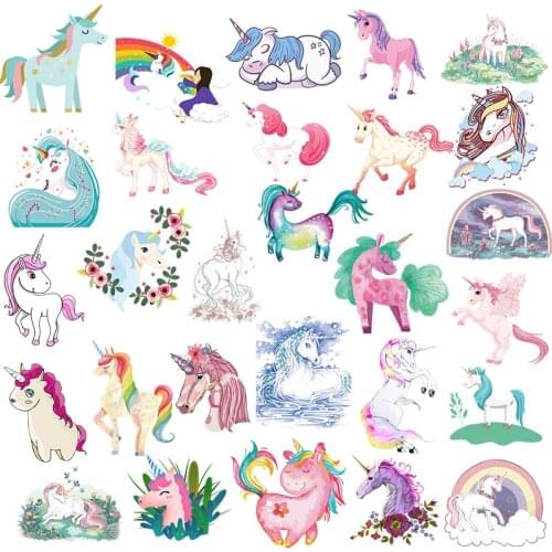 Iron on Transfer for Clothes Vinyl Transfer Patches Stickers for Clothing Iron on Transfer Cartoon Unicorn Badge Stripe Stickers