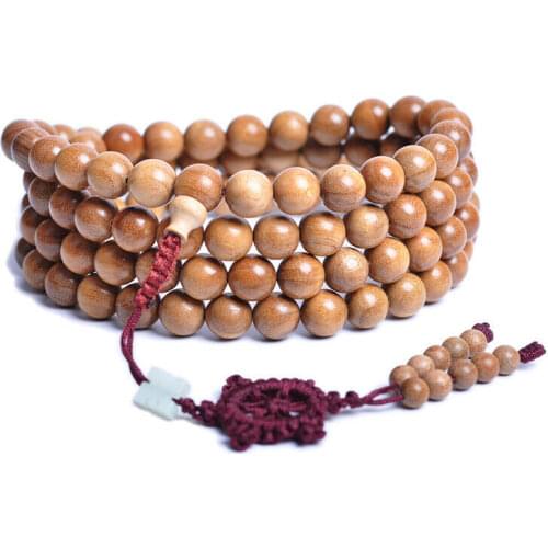 Tibetan Buddhism 108 Silk Nanmu Wood Prayer Beads Wheel Mala Necklace