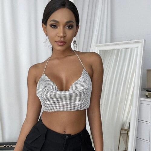Full Rhinestones Crop Top Women Cropped Top Crystals Backless Halter Chain Tops Women 2021 Tank Top Crop Top Cami new Arrilvals