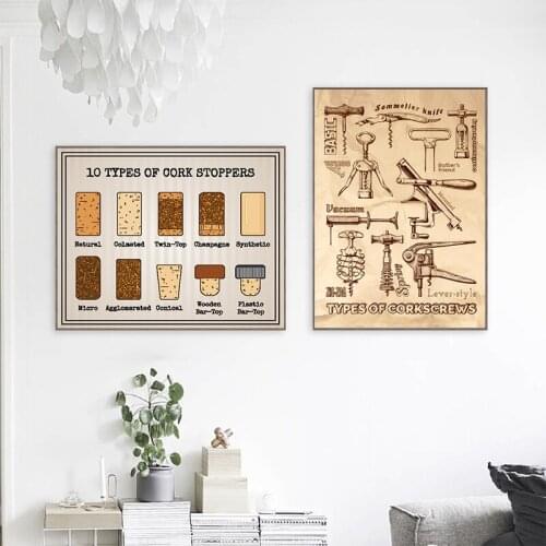 Corkscrews Types Vintage Posters Cork Stoppers Illustration Prints Bar Pub Wall Decorative Pictures Dining Room Canvas Painting