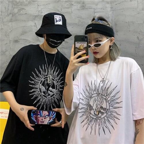 S-3XL Cartoon Funny Short Sleeve Harajuku Style Half Sleeve Printed T-shirt Womens Loose Street Top Oversized T-shirt Couple