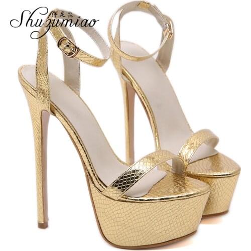 Womens shoes 2020 spring new golden platform ultra high heel sandals plus size Fashion catwalk shoes Car Show Female Sandals
