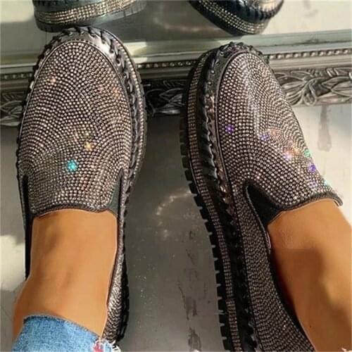 Women Flats Crystal Ladies Glitter Bling Loafers Flat Platform Fashion Woman Casual Moccasins Female Shoes 2020