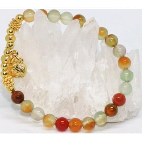 14 style multicolor natural carnelian onyx stone agat 6mm 8mm round beads beaded bracelet for women pendant bangle 7.5inch B1952